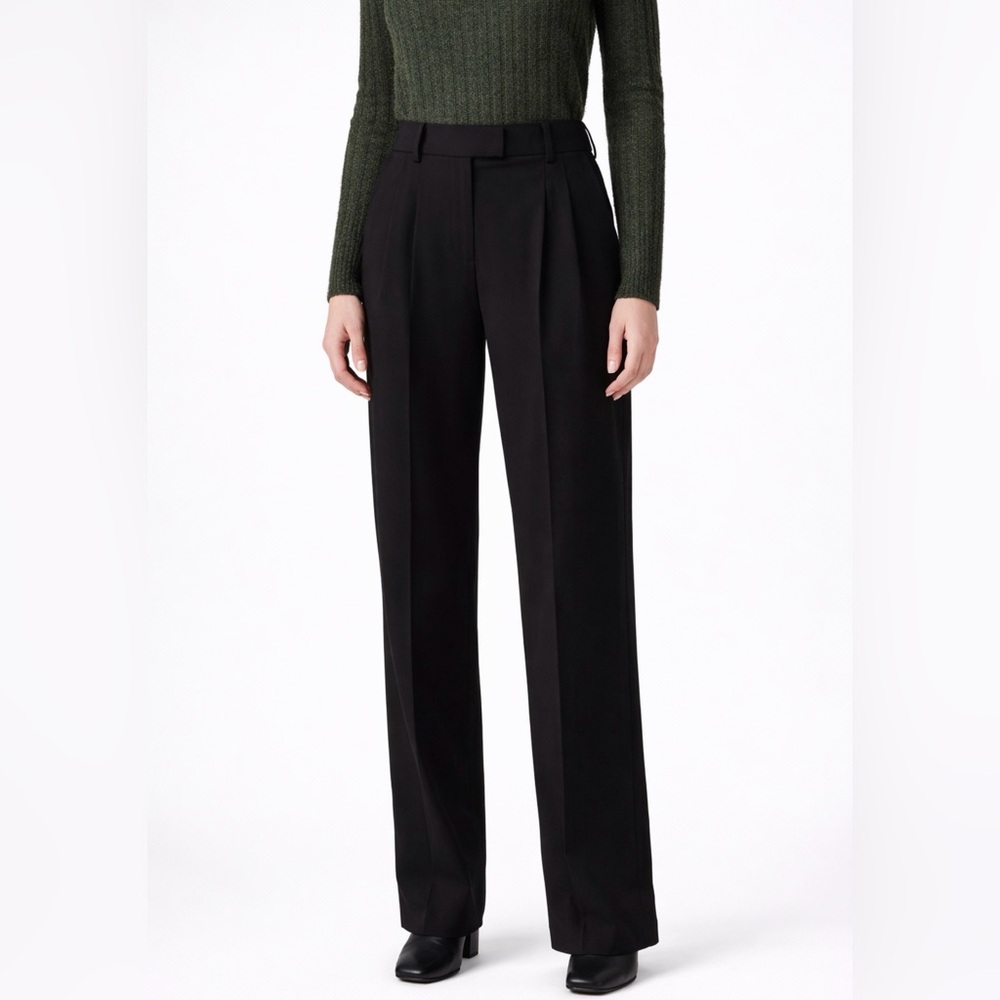 J. McLaughlin Newman Pants Size 8 Black Wide Leg Flat Front Pintuck Trousers NWT